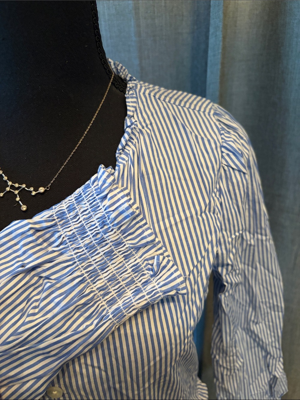 J. Crew Blue and White Striped Long Sleeve Tiered Dress - Picture 3 of 4
